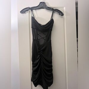 Lucy in the Sky Body Con Mesh Lace-Up Dress